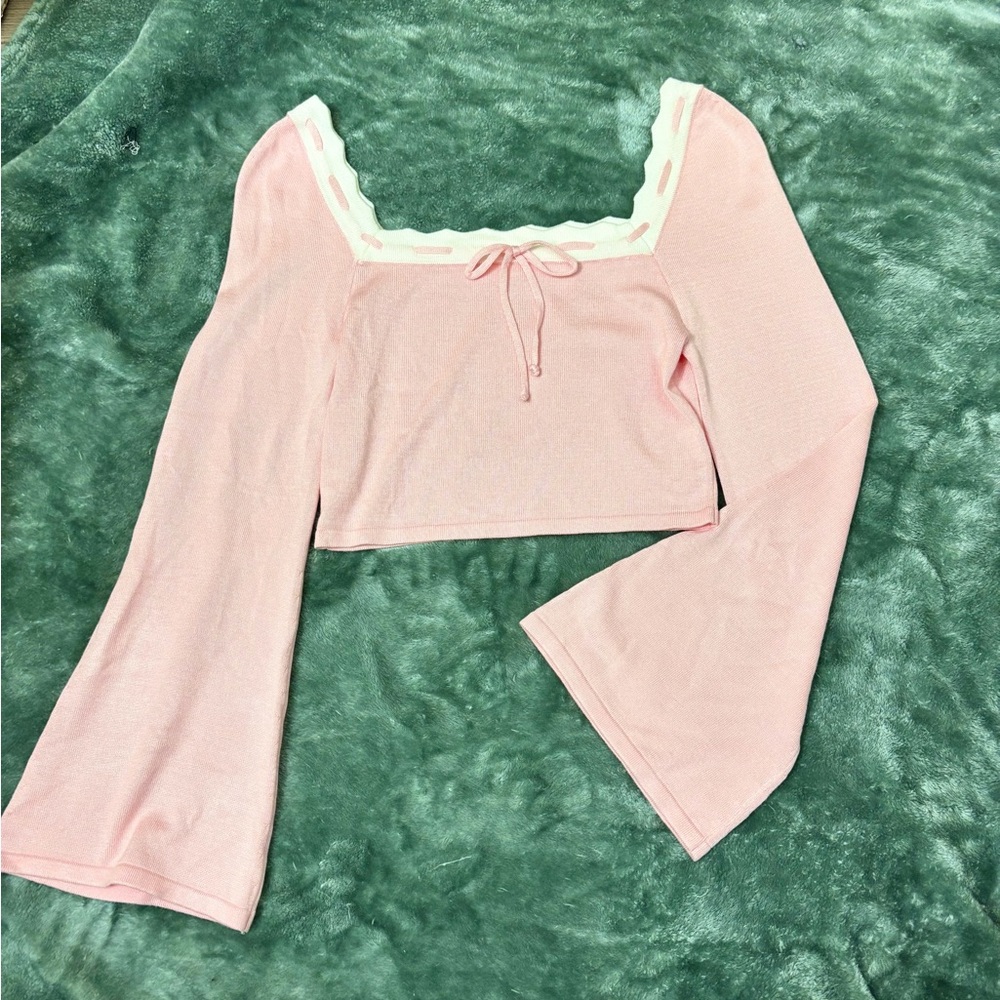 Pink Bell Sleeve Crop Top